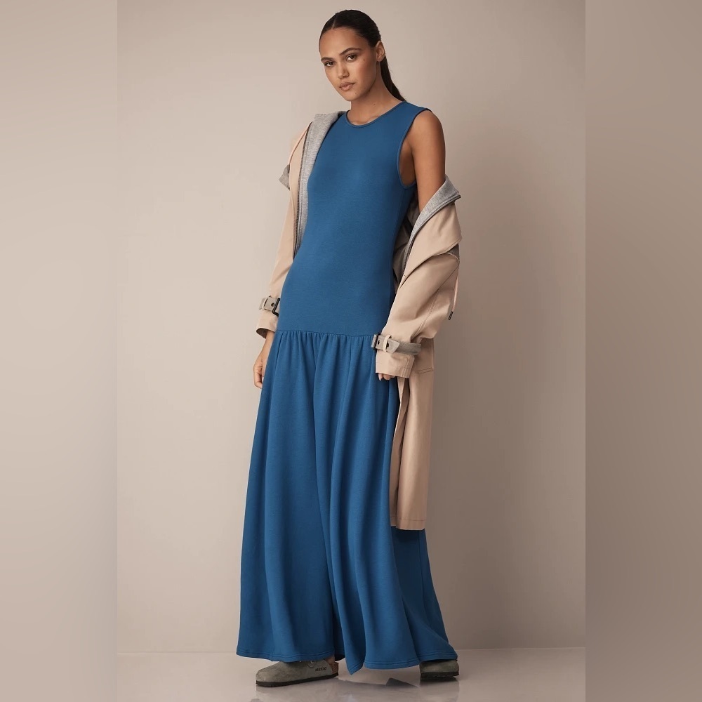 Anthropologie Daily Practice Sleeveless Drop Waist Midi Dress Medium Blue